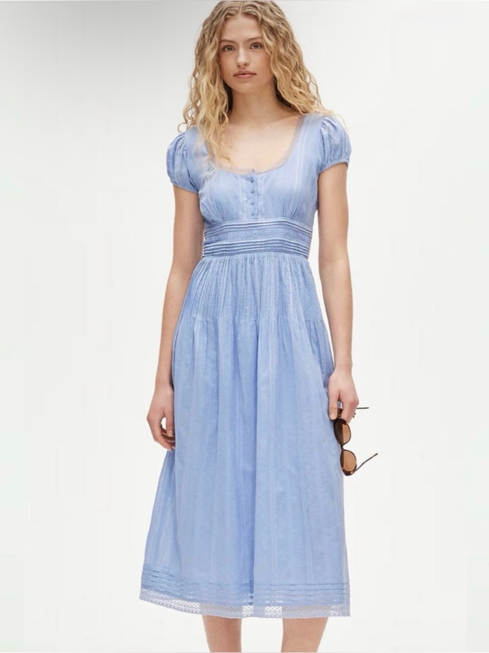 NWT J. Crew Lace-trim Pintuck Midi Dress Cotton Dobby Watercolor Blue